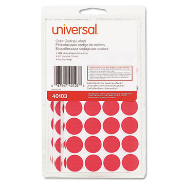 Universal® Self-adhesive Removable Color-coding Labels, 0.75" Dia., Red, 28-sheet, 36 Sheets-pack freeshipping - TVN Wholesale